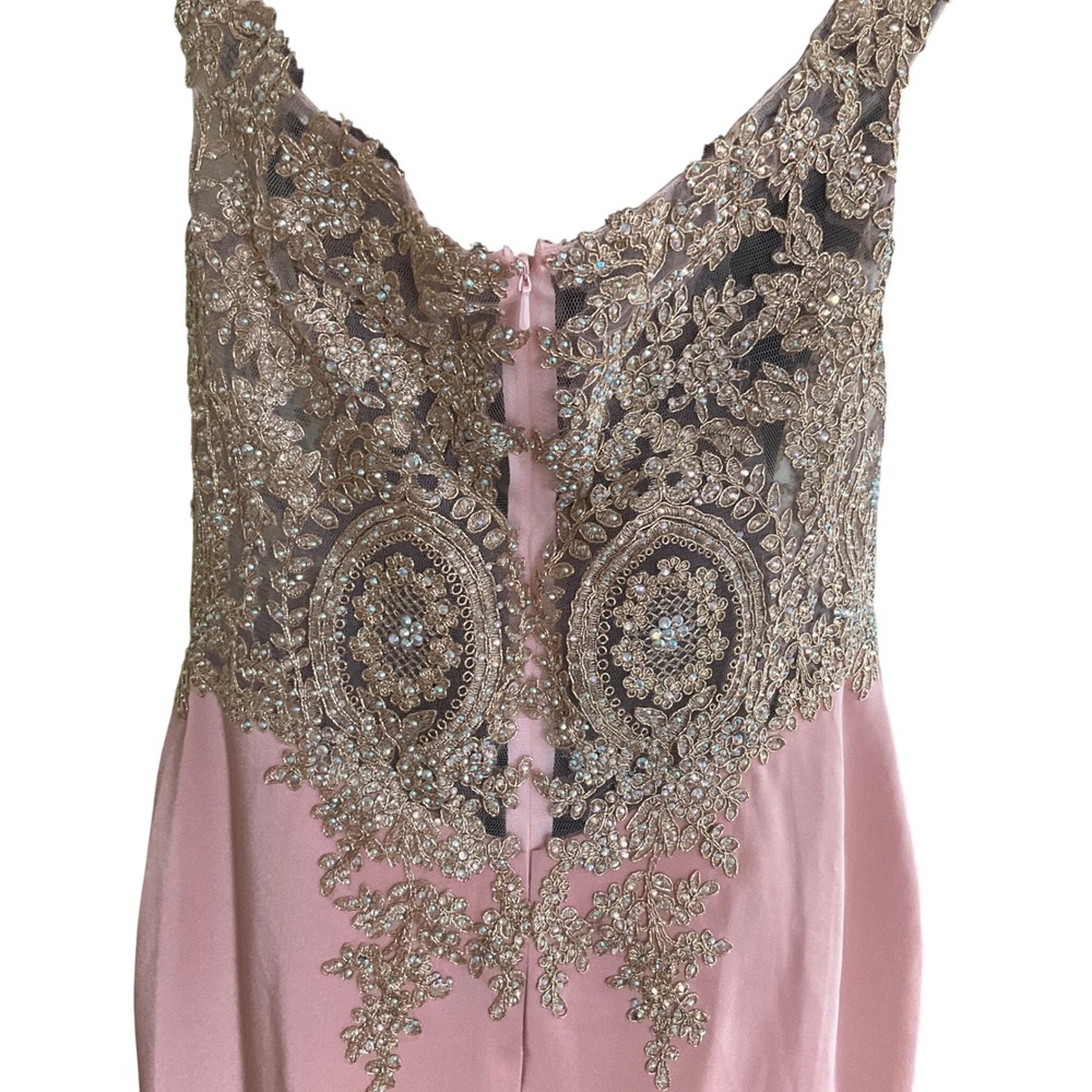 New Dancing Queen Pink Gold Lace Rhinestone Cocktail Dress XXL Prom Homecoming - Picture 8 of 16